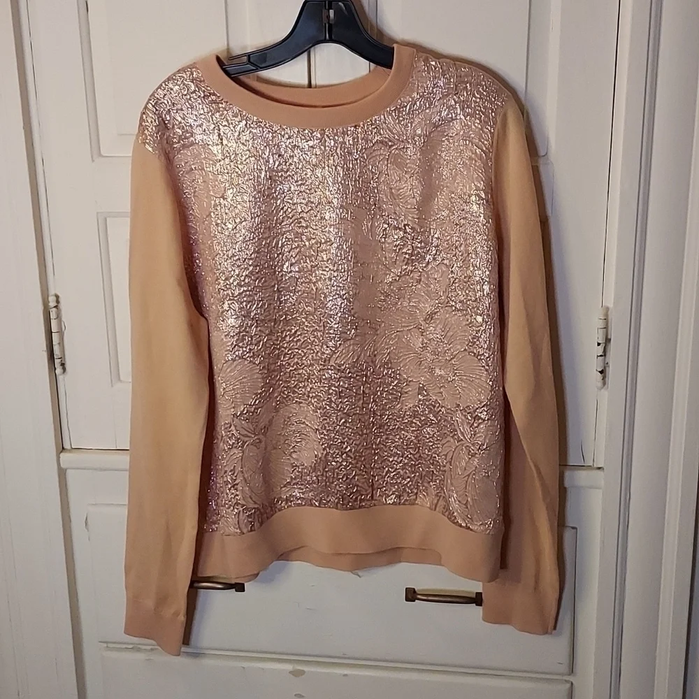 Tory Burch Wool/Silk Cloque Front Sweater